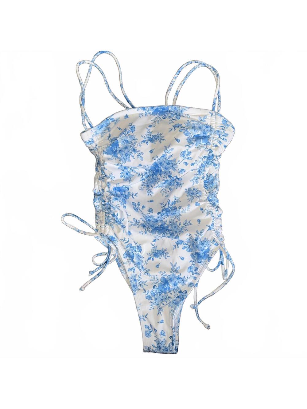 Wild Fable Blue Floral Ruched One Piece Swimsuit XS NWT
